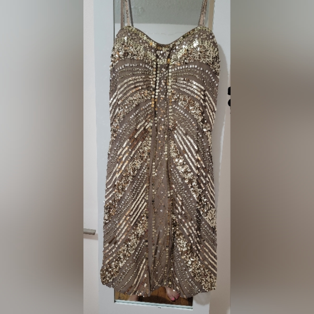 Scala sequin dress. Soft stretch and nicely fitted. Very flattering.